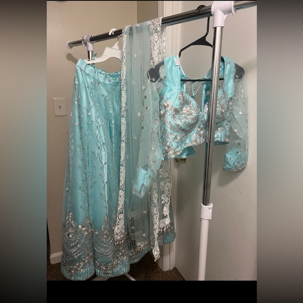Elegant Blue Embroidered  Dress